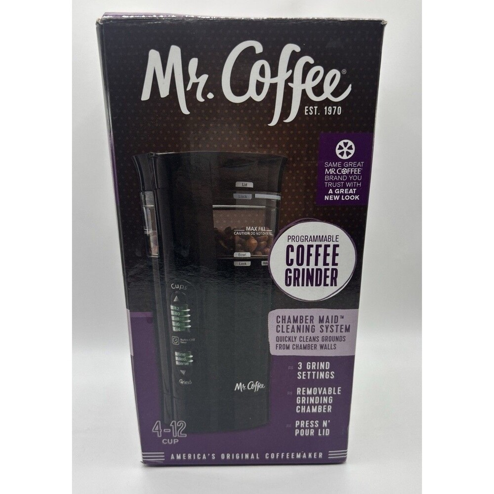 NEW Mr. Coffee Programmable Coffee Grinder (4–12 Cup Capacity)  CHAMBER MAID CLE